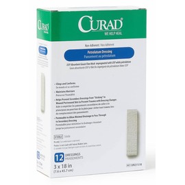Curad Sterile Latex Free Petrolatum Gauze Dressing, 3" x 18" (Pack of 72)