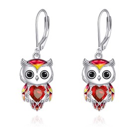 Owl Earrings for Women Sterling Silver Owl Jewellery January Birthstone Owl Dangle Earrings Christmas Gifts (01-January)