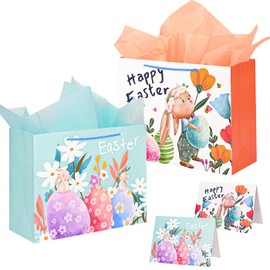 Nimbbex 2Pack 13" Large Easter Bags for Kids, Bunny Easter Gift Bags with Handles for Kids, Gifts Wrapping, Party Supplies