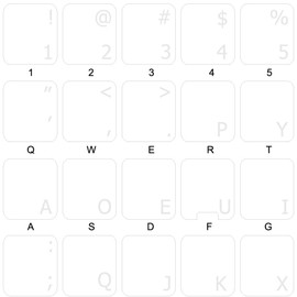 Dvorak Simplified Keyboard Stickers with White Lettering ON Transparent Background