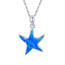 JFASHOP Women's Starfish Necklace, 925 Sterling Silver Starfish Opal Chain, Animal Pendant, Opal Starfish Jewellery, Mother's Day Gifts, Valentine's Day for Girls, Women, Children, Mum, Wife,