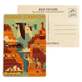 Grand Canyon National Park, Arizona, Geometric National Park Series (4x6 Birch Wood Postcards, 2-Pack Stationary, Rustic Home Wall Decor)