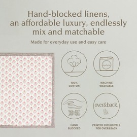 over&back Hand-Blocked Printed Cotton Cloth Napkins - Washable Napkins Set for Mixing, Matching, and Creating a Custom Home Decor Tablescape - Pink Bloom