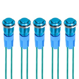 DMiotech 1/2 Inch Stainless Steel Latching Push Button Switch Domed Head 3A 0-250V Blue Shell with Pre-soldered 1NO, 5Pcs