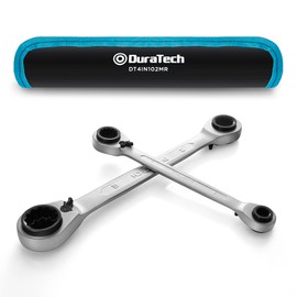 DURATECH 4-in-1 Reversible Ratcheting Box Wrench Set, Double Ring Ratchet Spanner Set, 2-Piece, Metric, 8, 10, 12, 13 & 14, 15, 17, 19 mm, with Roll Pouch