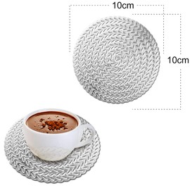 GLOBALDREAM Coasters, 6pcs Hollowed-Out Round Cup Coaster Metallic Round Coffee Coasters Table Decorative Non-Slip Drinks Coasters PVC Insulation Pads Mats(Silver, 10cm, C01)