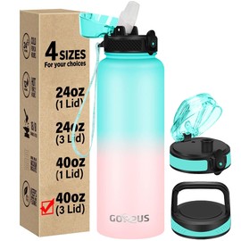 GOPPUS 1.2L/40oz Stainless Water Bottle with Straw 1.2 Litre Hot Thermal Water Flask Double Wall Steel Water Bottles Insulated Water Bottles Leakproof Cold Water Bottle Adult Flip Top Drinking Bottle