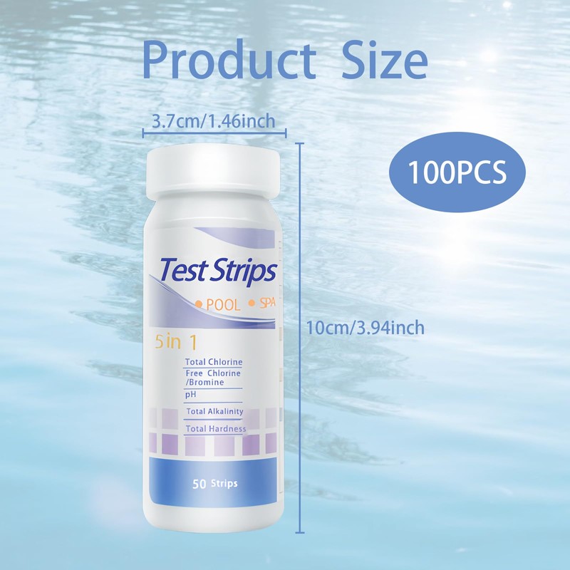 100Pcs Hot Tub 5 In 1 Test Strips, pH Test