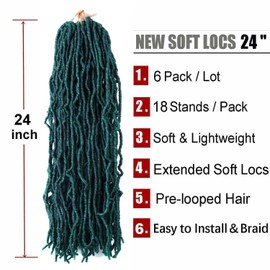 24 Inch Soft Locs Crochet Hair Pre Looped Super Long Faux Locs Crochet Braids Goddess Locs Dreadlocs Synthetic Hair For Black Women (24 Inch (Pack of 6), M1B/DGREEN)