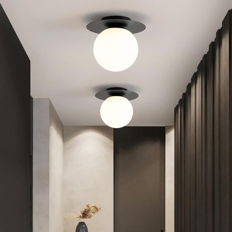 White Glass Globe Ceiling Light 18cm Diameter G9 Base Globe