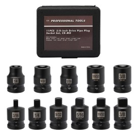Mayouko 11PCS 3/8" Drive SAE Pipe Plug Socket Set, Tapered Male Square Drive, Chamfered Female Square Drive, CR-MO