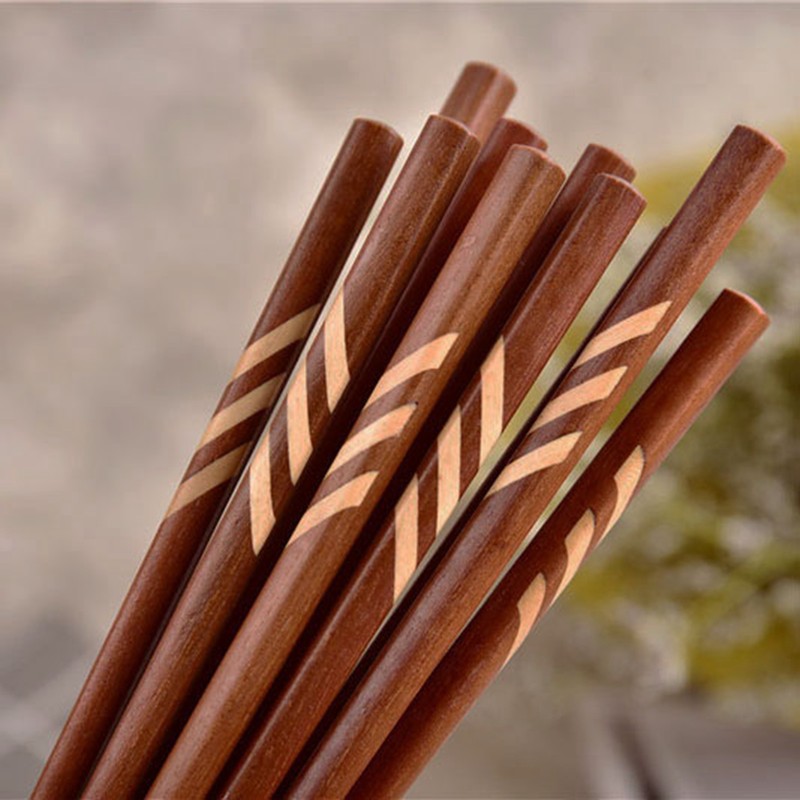 Wooden Chopsticks Japanese Style Rectangular Red Sandalwood Inlaid Boxwood Reusable