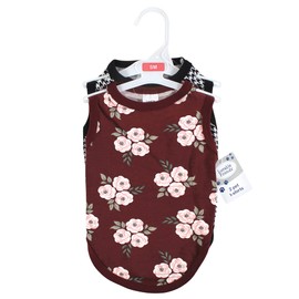 Luvable Friends Dog Pet Dog and Cats Cotton T-Shirts 2pk, Burgundy Floral Houndstooth, X-Large