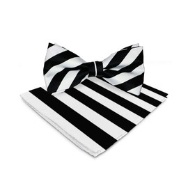 Vittorio Farina Striped Bow Tie & Pocket Square Set, White & Black, One Size