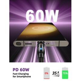 VAFOTON 9-poliges USB-C-Kabel, magnetisch, 2 m, 60 W, Schnellladekabel, 3 A, magnetisches Ladegerät, 360 ° drehbar und 180 °, magnetisches Ladegerät, für Micro USB/Typ C