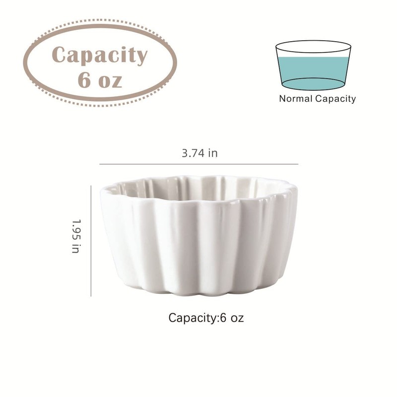 Ceramic Ramekins 6 oz - Creme Brulee,Souffle Porcelain Ramekins oven-safe,Pudding