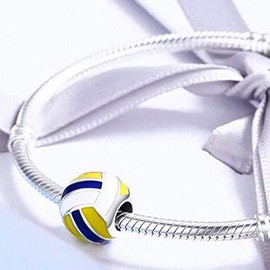 YaShuo Jewellery Love Sport Charm Ball Bead 925 Sterling Silver Football Charms for Bracelets (Volleyball Charm)