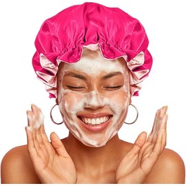 Silk Bonnet for Sleeping, Reversible Silk Shower Cap for Men and Women, Shower Cap for Sleeping, Long Bonnet for Braids (Rose Red, One Size)