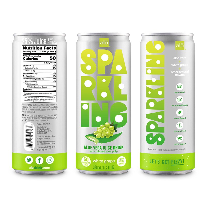 ALO Sparkling White Grape Carbonated Aloe Vera Juice Drink |