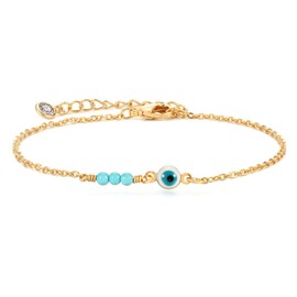 MTMY Evil Eye Bracelet for Women 14K Gold Plated Dainty Bracelets with Crystcal Adjustable Chain Cute Eye Bracelet Gold Jewelry for Her