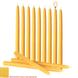 Beeswax Taper Candles | Handmade 12 Inch Tapers Made from Pure Natural Triple Filtered Cosmetic Grade Bees Wax with A Thick Cotton Wick | Long, Smokeless Burn Time | Made in USA