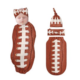 Football Swaddle Blankets Newborn Receiving Blanket Baby Swaddle Wrap with Headband Hat Set for Baby Girls Boys