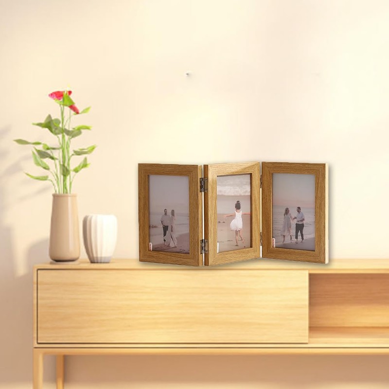 FALAZAR Triple Hinged Photo Frame, Multi-Panel Folding Display, Fits Photo