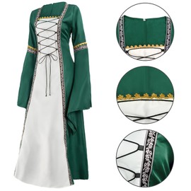 Feynman Retro Medieval Dress, Gothic Palace, Women's Trumpet Sleeves Renaissance Party Costume