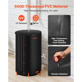 VEVOR Collapsible Rain Barrel, 66 Gallon Portable Rain Water Collection Barrel, 500D PVC Rainwater Collection System, Garden Water Catcher Tank Storage Container with Spigot & Overflow Kit, Black