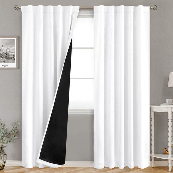 BGment Pure White 100% Blackout Curtains 84 Inches Long with Thermal Insulated Liner, Rod Pocket and Back Tab Double Layer Full Room Darkening Window Curtain for Bedroom, 2 Panels, Each 42 x 84 Inch