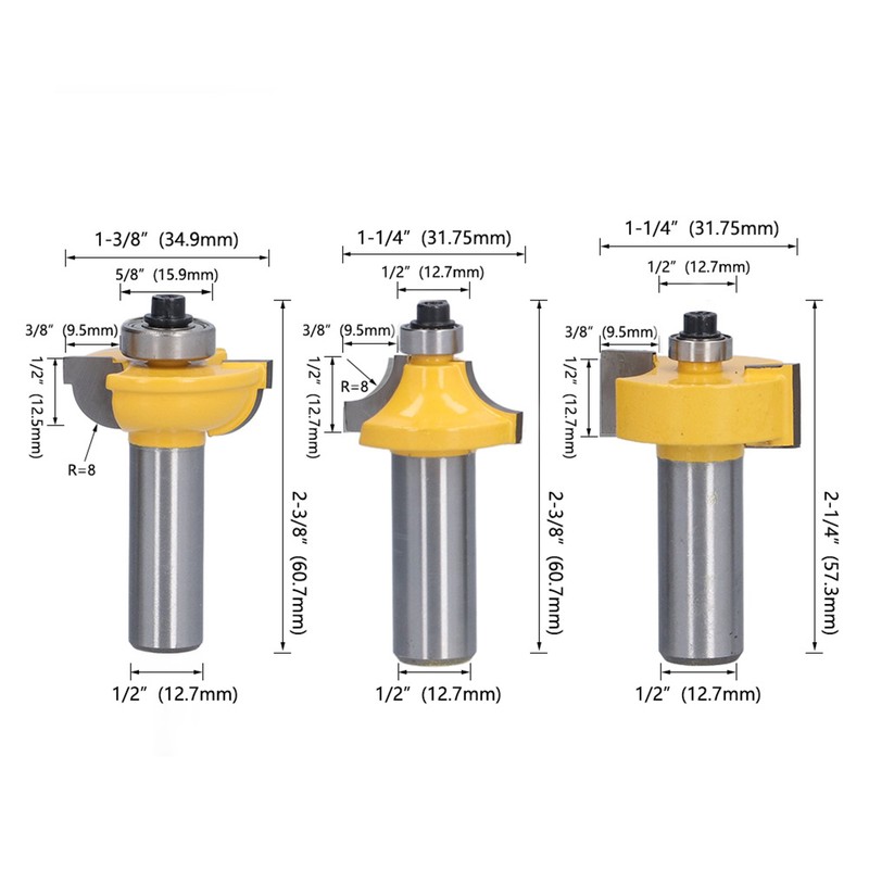 3Pcs Shaker Door Router Bit Set Premium Blade Durable Rustproof