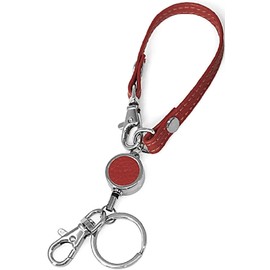 Jb.eshing Reel Key Chain, Reel Strap, Genuine Leather, Inspected, Includes Reel, Strap, Stretchable, Wire, Leather, Pass Case, silver red