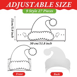 27 Pcs Christmas Coloring Headband Decorations for Kids, Color Your Own Crowns, Christmas Tree Santa Claus Adjustable Paper Crowns for Kids, Christmas Crafts for Kids Classroom Home Xmas Party