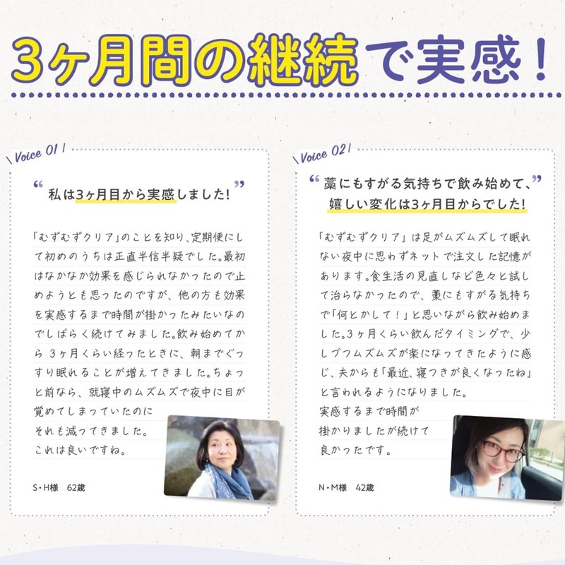 むずむず脚症候群 治った『むずむずクリア』 むずむず 脚 専用 サプリメント 60粒 鉄 葉酸 亜鉛