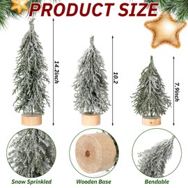 Sosation 6 Pcs Norfolk Pine Tabletop Christmas Tree 6 Size Mini Christmas Tree Small Xmas Trees with Wooden Bases with Spray Snow Separate for Desk or Table Decor- Easy Setup Holiday Decorations