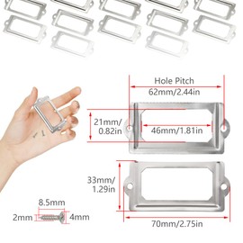 Ruidee Pack of 30 Metal Label Frames Vintage 70 x 33 mm Labels Card Frame Holder Furniture Drawer Label Holder with Screws Name Plate Label Frame for Office Library (70 x 33 mm/Silver)
