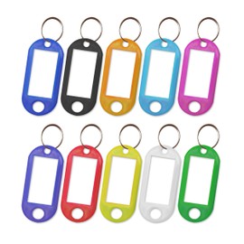 TELITE 10 Pcs Key Tags with Labels, 10 Colors Key Fobs with Split Rings for Keys, Key Rings with Tags for Luggage, Pet Name and Office Key Labels, Writable Paper Card Stick Tags Brand