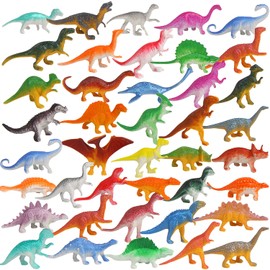 FINGOOO 39 Piece Mini Dinosaur Figures, Assorted Vinyl Plastic Dinosaur Toys for Easter Gifts Dino Party Cake Toppers