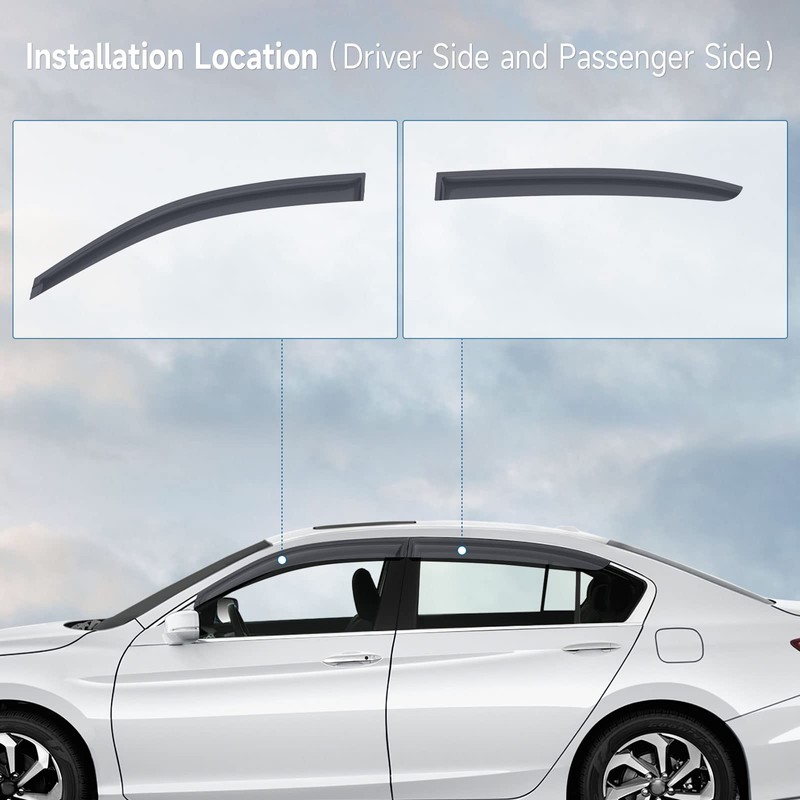 ACLONG Smoke Rain Guards Fit for Honda Accord 2013-2017 Tape-On