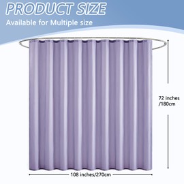Furlinic Extra Wide 108x72 Shower Curtain Liner Purple Fabric,Commercial Polyester Liner, Triple Waterproof Coating,Industrial Strength Hooks and Anti Billowing Weighted Hem For Glass Walk-in Showers.