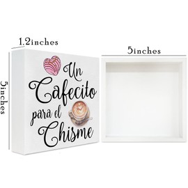 Spanish Coffee Bar Decor Wood Sign, un Cafecito Para el Chisme Wooden Box Sign Decor, Funny Coffee Kitchen Signs -A15