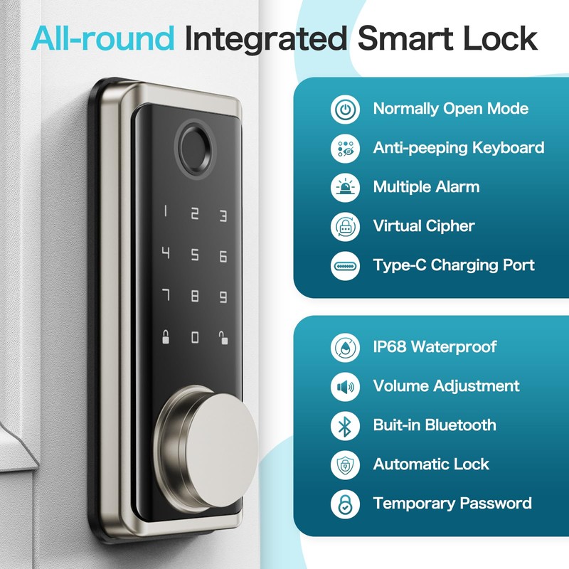 Keyless Entry Door Lock Deadbolt with Handle Set, Smart Locks