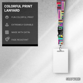 Print Lanyard - Satin Keychain Necklace with Side Release Buckle and Snap, ID Badge Holder - 1 Inch, Geo Squares Shaped