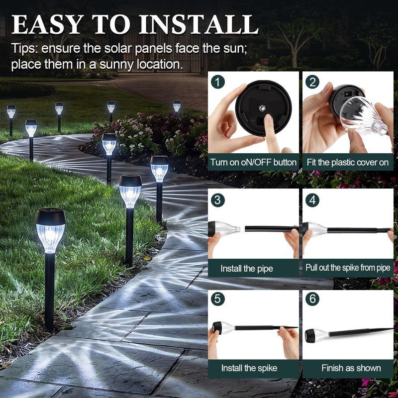 Huquary 50 Pcs Solar Outdoor Pathway Lights Bulk LED Solar