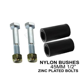 Pair of Nylon Trailer Leaf Spring Bushes 45mm W1/2 inch Zinc Plated Bolts