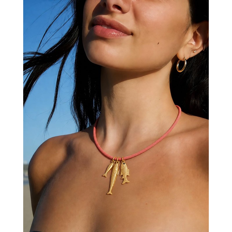CLASSYZINT Fish Necklace for Women Pink Rope Charm Necklace
