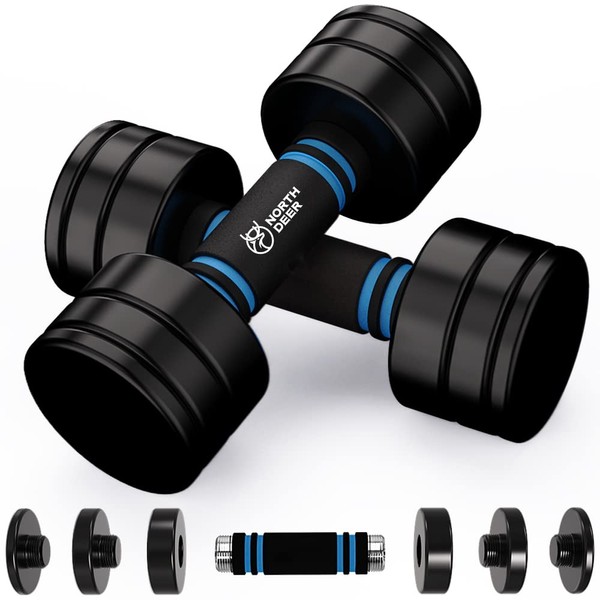 Northdeer Adjustable Black Coated Dumbbell Sets 20lbs Pair (10lbs/14lbs/16lbs/20lbs) with