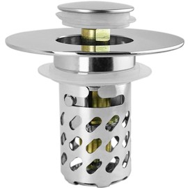 REZZI Sink Plug Replacement Universal Pop Up Stopper with Removable Stainless Steel Filter Basket Catcher Sink Stopper Replacement for Bathroom and Kitchen Suitable for 26mm to 46mm Chrome