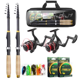 Fishing Rod and Reel Combo Kit 2PCS 5.9FT Telescopic Carbon Fiber Poles with Bag for Saltwater Freshwater, Travel Adults Beginners