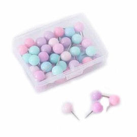 SHTGOI Pack of 50 Nail Push Pins Small Plastic Round Head Drawing Pins with Steel Dot Colourful Round Drawing Pins Decorative Pins for Pictures, Pin Boards, Fabric Marking, Wall Cards, Colourful